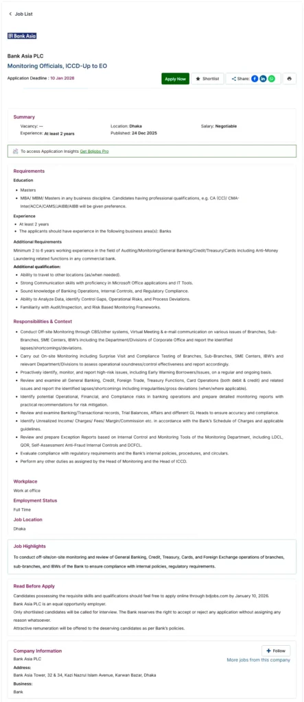 Bank Asia Limited Job Circular 2026 - ব্যাংক এশিয়া লিমিটেড নিয়োগ বিজ্ঞপ্তি ২০২৬ 2 Bank Asia Limited Job Circular 2026 Official Image PDF